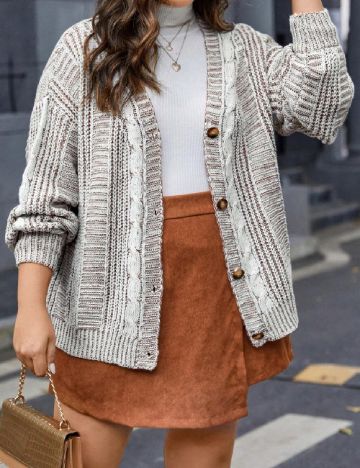 Cardigan SHEIN CURVE, alb/maro