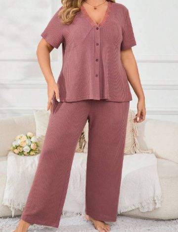 Pijama SHEIN CURVE, roz pudra