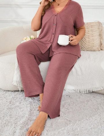 Pijama SHEIN CURVE, roz pudra