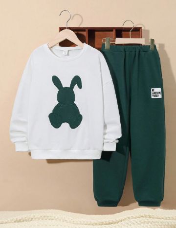 Compleu Shein Kids, verde/alb