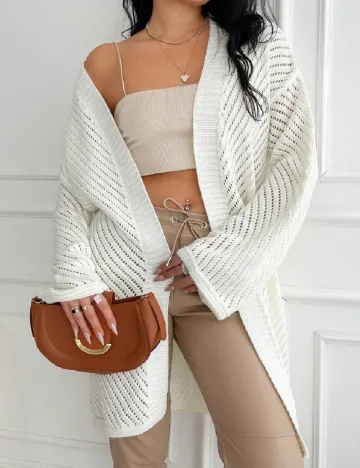 Cardigan SHEIN CURVE, ecru Alb