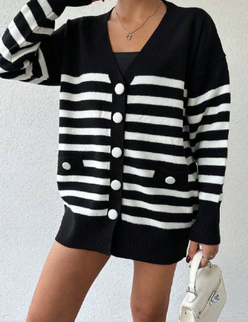 Cardigan SHEIN, alb/negru