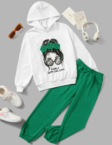 Trening Shein Kids, verde/alb