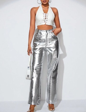 Pantaloni SHEIN, argintiu