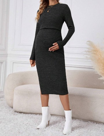 Rochie medie SHEIN Maternity, gri inchis