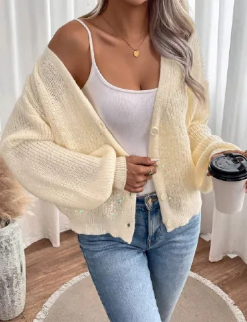 Cardigan SHEIN, ecru Alb