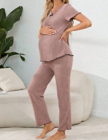 Pijama SHEIN Maternity, roz pudra