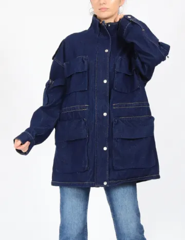 Jacheta Oversize Pieces, bleumarin Albastru