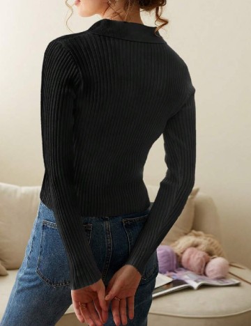 Cardigan Knit Mix, negru