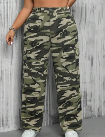 Pantaloni SHEIN CURVE, army Verde