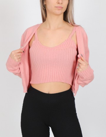 Set Cardigan si Top SHEIN, roz