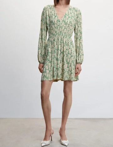 Rochie scurta Mango, ecru/verde