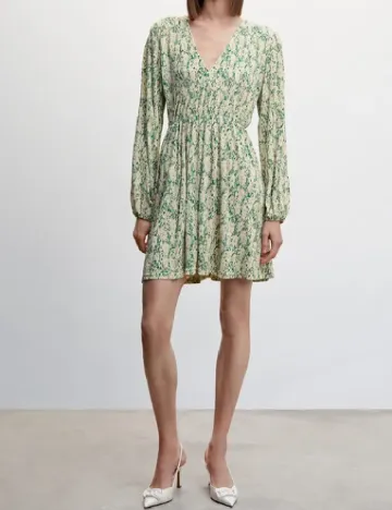 Rochie scurta Mango, ecru/verde Alb