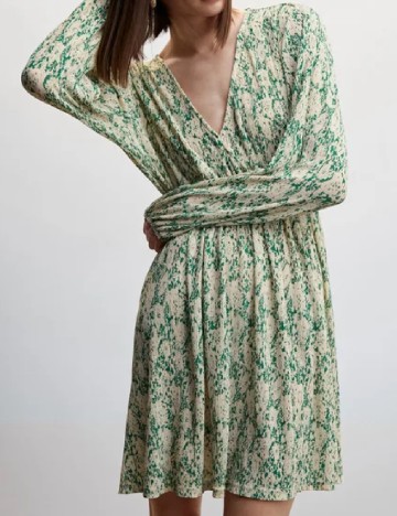 Rochie scurta Mango, ecru/verde