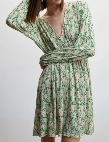 Rochie scurta Mango, ecru/verde Alb