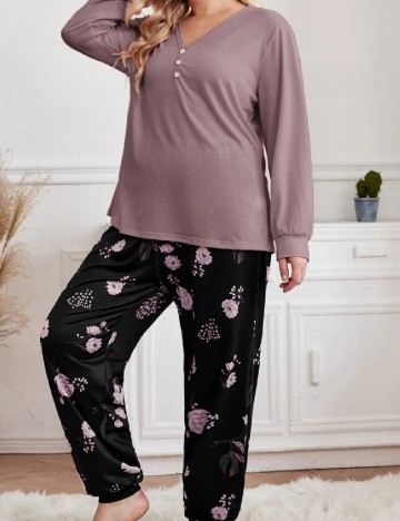 Pijama SHEIN CURVE, mov/negru