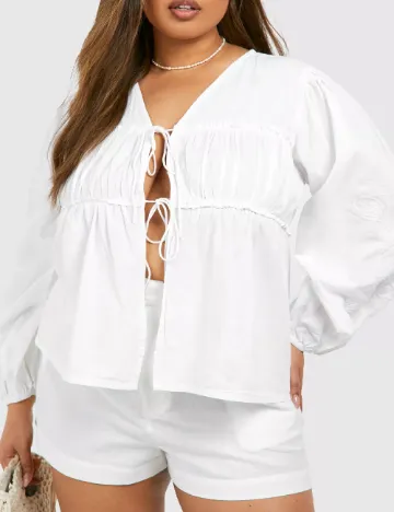 Camasa Boohoo Plus Size, alb Alb