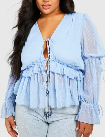 Camasa Boohoo Plus Size, bleu Albastru