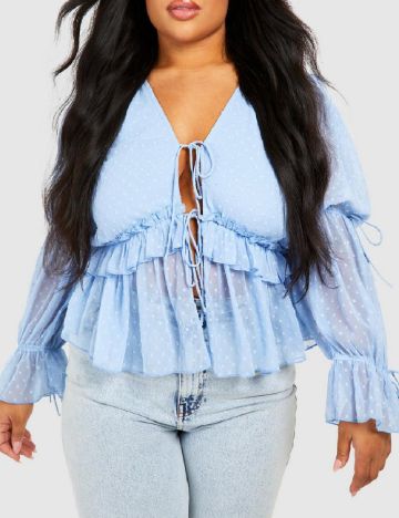 Camasa Boohoo Plus Size, bleu