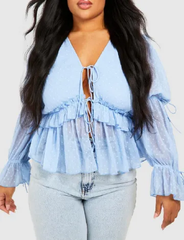 Camasa Boohoo Plus Size, bleu Albastru