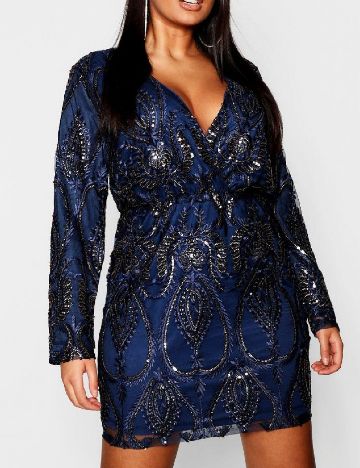 Rochie scurta Boohoo Plus Size, bleumarin