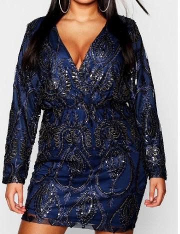 Rochie scurta Boohoo Plus Size, bleumarin