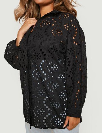 Camasa Boohoo Plus Size, negru