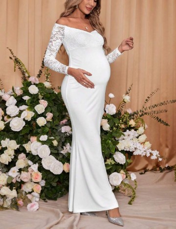 Rochie lunga SHEIN Maternity, alb