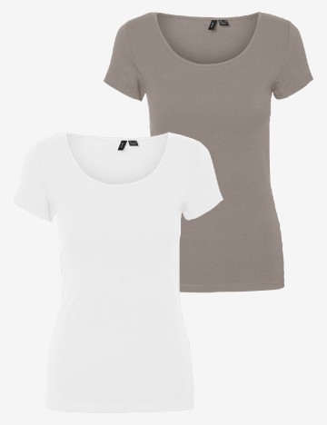 Set Tricouri 2 bucati Vero Moda, alb/gri