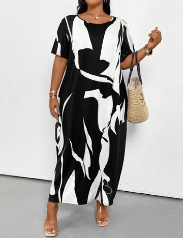 Rochie lunga SHEIN CURVE, negru/alb