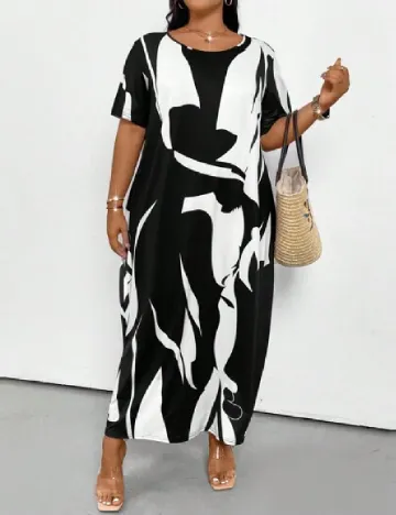 Rochie lunga SHEIN CURVE, negru/alb