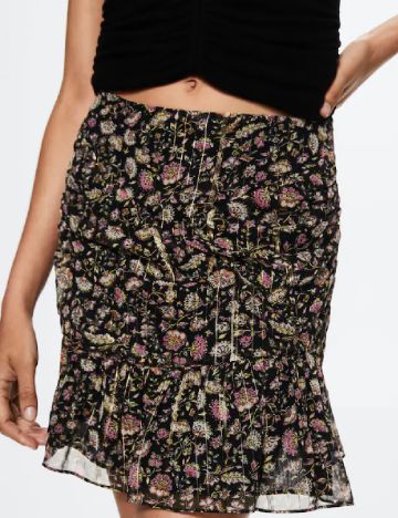 Fusta Mango, negru floral