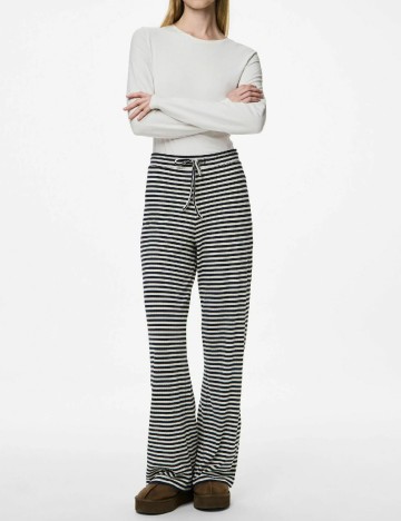 Pantaloni Pieces, alb/negru