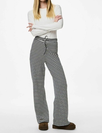 Pantaloni Pieces, alb/negru