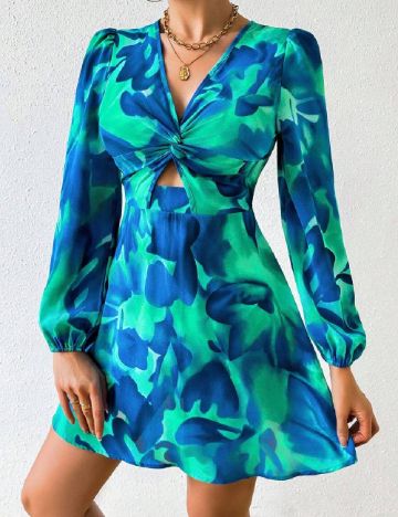 Rochie scurta SHEIN, albastru/verde