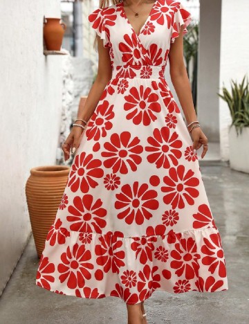 Rochie lunga SHEIN, alb/rosu