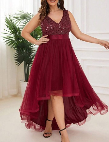 Rochie lunga Ever-Pretty Plus Size, rosu