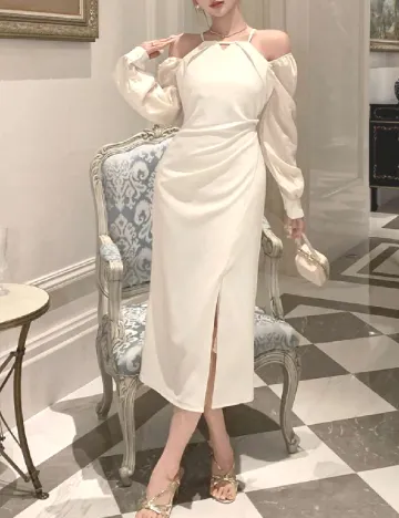 Rochie medie Dazy, ecru Alb