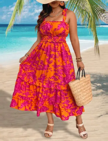 Rochie lunga SHEIN CURVE, roz/portocaliu