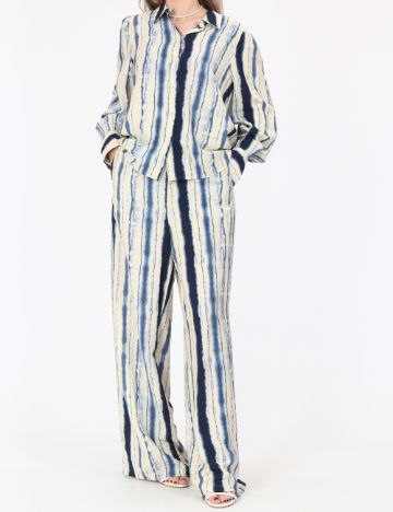 Pantaloni Vero Moda, crem/albastru