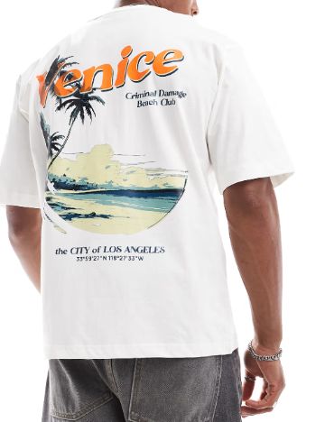 Tricou Oversize Criminal Damage, alb