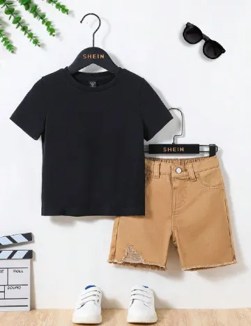 Compleu Shein Kids, negru/maro