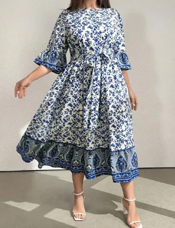 Rochie medie SHEIN CURVE, alb/albastru