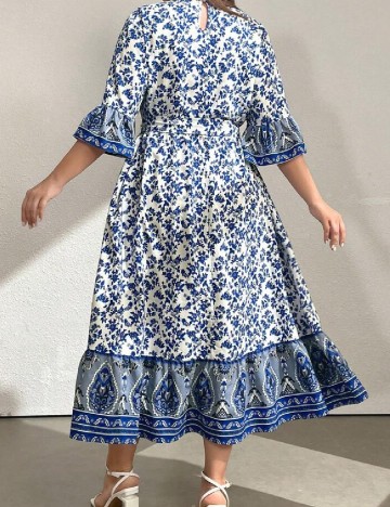 Rochie medie SHEIN CURVE, alb/albastru
