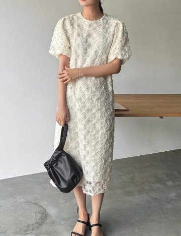 Rochie medie Friful, crem
