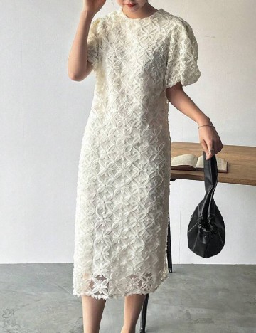 Rochie medie Friful, crem