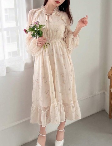 Rochie medie Friful, crem