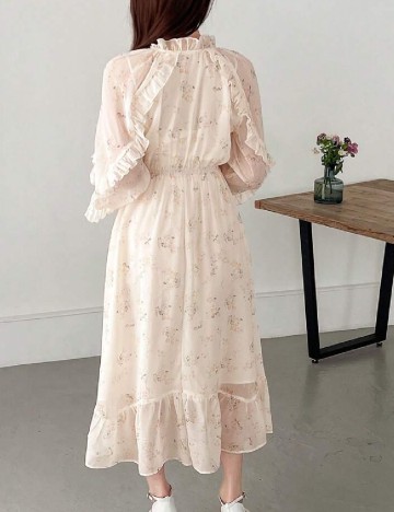 Rochie medie Friful, crem