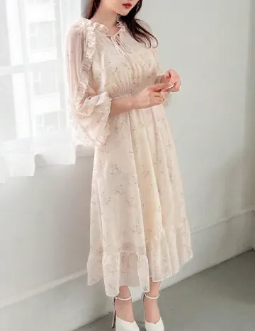 Rochie medie Friful, crem