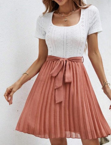 Rochie scurta SHEIN, alb/maro